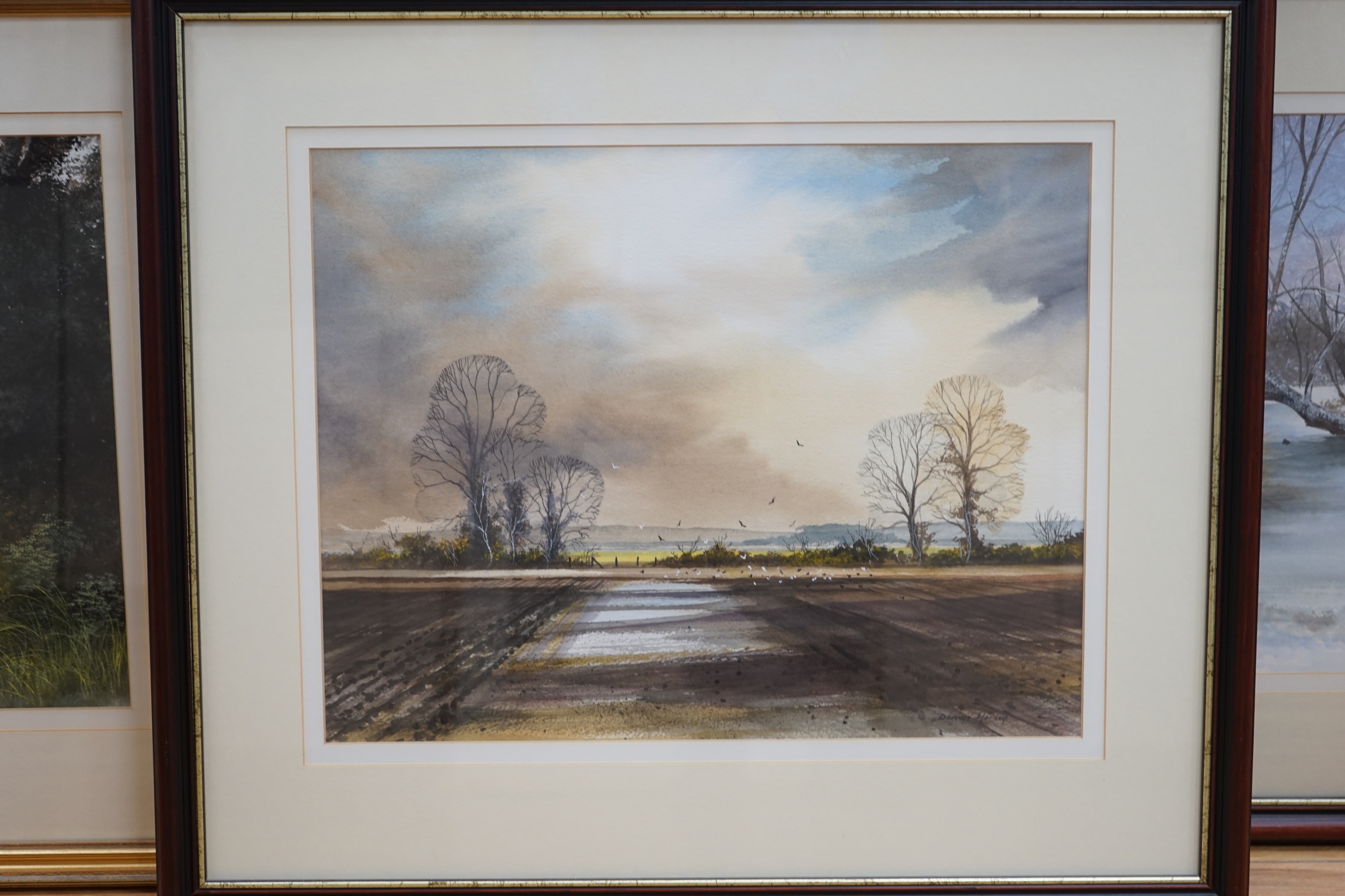 Dennis Morley (b.1929), two pairs of watercolours, Winter & Autumn landscapes and country pathways, each signed, 45cm x 35cm (4)